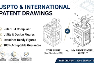 draw uspto patent drawings, utility and design patent illustrations