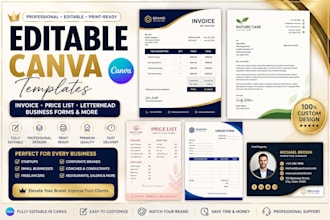 design editable canva invoice templates,pricelists, latterhead and business form