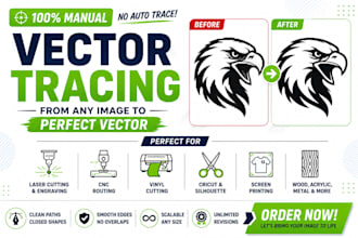 vector trace image and logo for laser cutting, cnc engraving and svg