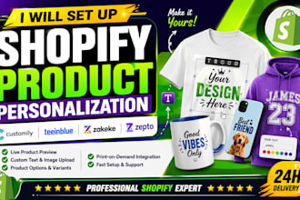 set up product personalization on shopify customily teeinblue zakeke zepto