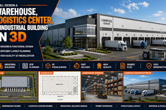 design a warehouse, logistics center, and industrial building in 3d