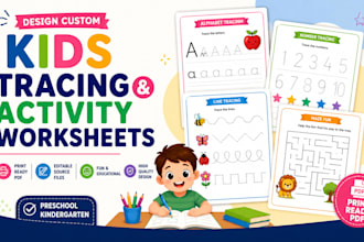 design kids tracing, and activity worksheets with canva