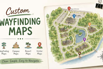 design wayfinding maps, campus maps, resort maps, visitor maps