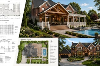 usa architectural landscape plans, structural drawings, garden, front yard, pool