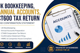 do UK bookkeeping, annual account, ct600, tax filling and confirmation statement