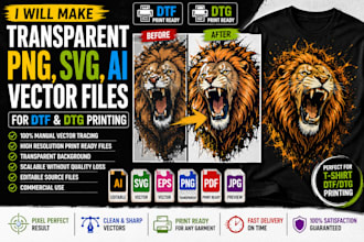 make transparent png, svg, ai vector files for dtf and dtg printing
