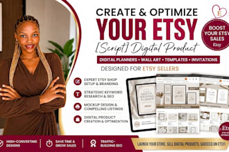 design etsy digital product shop setup and optimise your etsy store