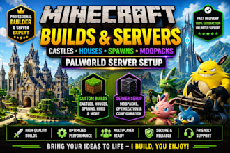 build minecraft castle, houses, spawns setup minecraft modpack palworld server
