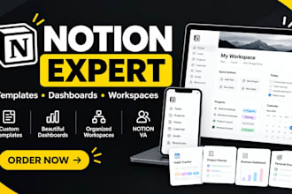 create notion template, notion dashboard, notion workspace, notion expert and va