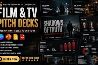 design a professional film pitch deck, canva presentation movie powerpoint slide