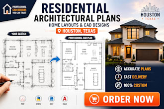 draft residential architectural plans, home layouts  cad designs in houston