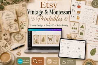 design montessori printables for etsy shop in UK