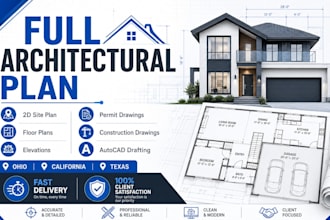draw full set of architectural plan, 2d site plan, ohio ca texas