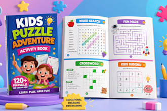 create a kids puzzle book with word search, mazes, crossword, and sudoku