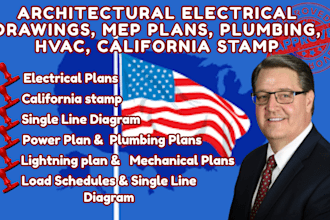 architectural electrical drawings, mep plan, plumbing, hvac, ma california stamp