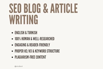 write engaging SEO blog posts, articles, and content in english or turkish