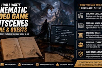 write cinematic video game cutscenes lore and quests