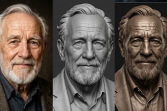 sculpt realistic 2d photo to 3d bust likeness head model stl 3mf obj 3d printing
