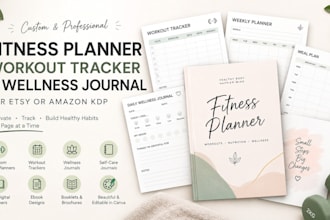 design fitness planner, wellness journal, canva workout tracker etsy amazon kdp