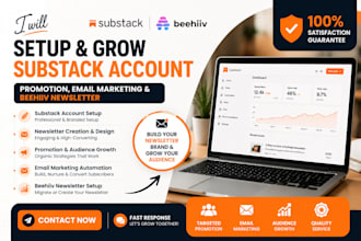 setup substack account, promotion, email marketing, substack beehiiv newsletter