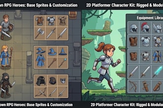 pixel retro game art, 16, 24, 62px steam capsule art, character art sprite sheet
