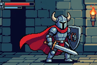 design pixel game asset, game sprite, vector 2d game asset, tilemaps, game UI UX