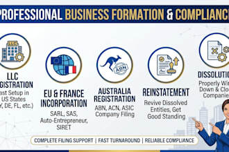 do llc registration, reinstatement,dissolution and register company in eu,fr,aus