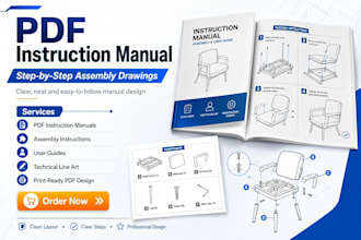 design a PDF instruction manual with step by step assembly drawings