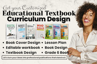 design educational textbook, curriculum plan, childrens workbook, book layout