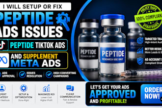 setup or fix peptide ads issues peptide tiktok ads and supplement meta ads