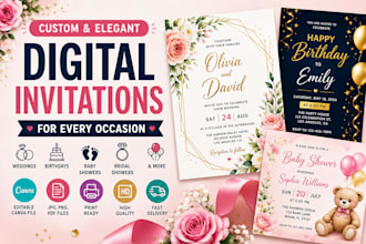 design etsy custom digital invitations for weddings birthdays baby showers