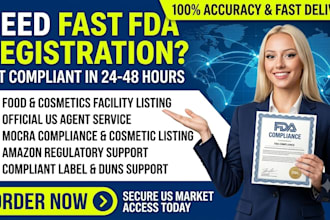 do fda registration, US agent service, and product listing for food and cosmetic