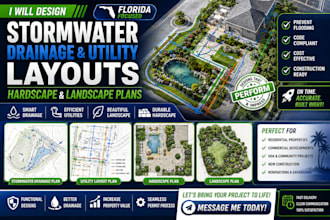 design florida stormwater drainage, utility layouts hardscape and lanscape plan