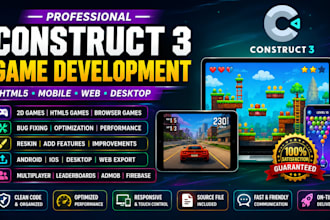 develop construct 3 HTML5 game, fix bugs, reskin, and 2d mobile web games
