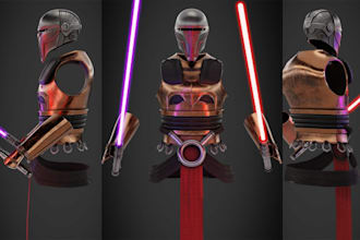 create 3d cosplay creation for armor, helmet, led, sword for 3d printing