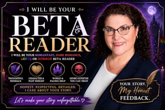 be your romantasy dark romance igbtq, horror beta reader, fantacy thriller novel