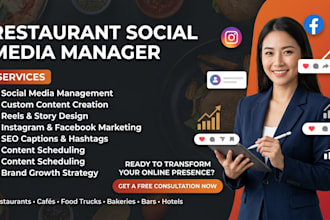 be your restaurant social media manager for cafe food and restaurant brands