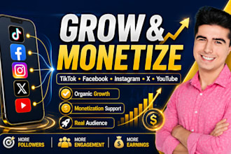grow and monetize your tiktok, facebook, instagram, twitter, youtube organically