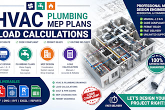 design hvac, plumbing, mep plans, load calculations, and permit drawings
