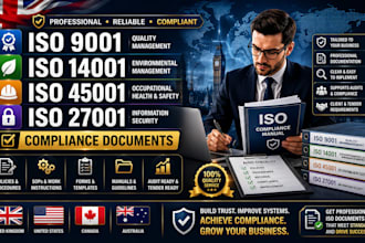 create iso 9001, iso 14001, iso 45001, iso 27001 compliance documents