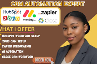 set up hubspot workflow, monday, zoho crm ai automation and zapier integration