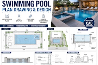 do US civil structural architectural swimming pool plan drawing with design