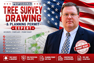 create tree survey drawing, tree protection plan, planning permit site plan