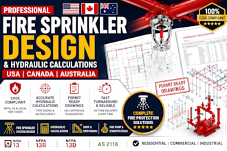 design USA canada australia fire sprinkler hydraulic calculations drawings