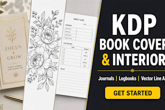 draw vector line art, sketch book and KDP book cover, journal, logbook design