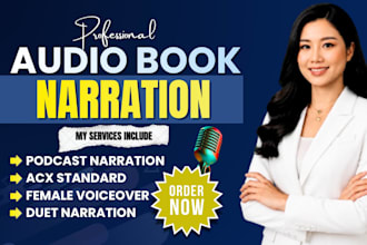 be your female audiobook narrator for acx audible masterclass american voiceover