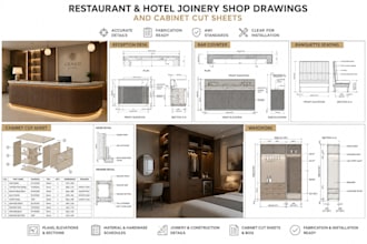 create restaurant hotel joinery shop drawings and cabinet cut sheets