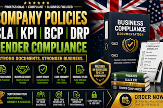 create policies, sla, KPI, bcp, drp and tender compliance documents