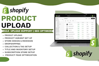 upload shopify products, optimize listings, set up product catalog