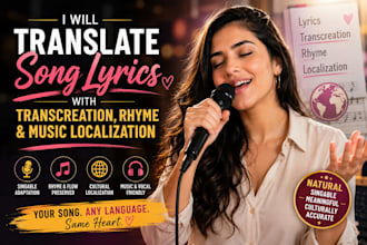 translate song lyrics with lyrics transcreation, rhyme and music localization